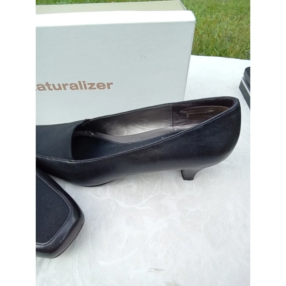 Naturalizer Janet Black Leather Fabric Square Toe Kitten Heel Pumps 7.5N‎ 845N22